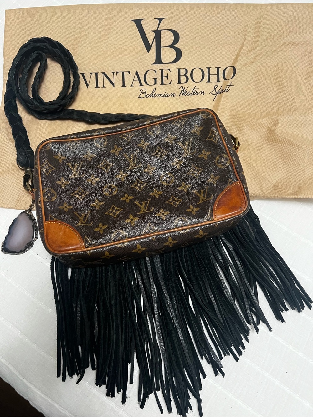 Vintage Boho Louis Vuitton Monogram Fringe Crossbody Bag - Brown & Black